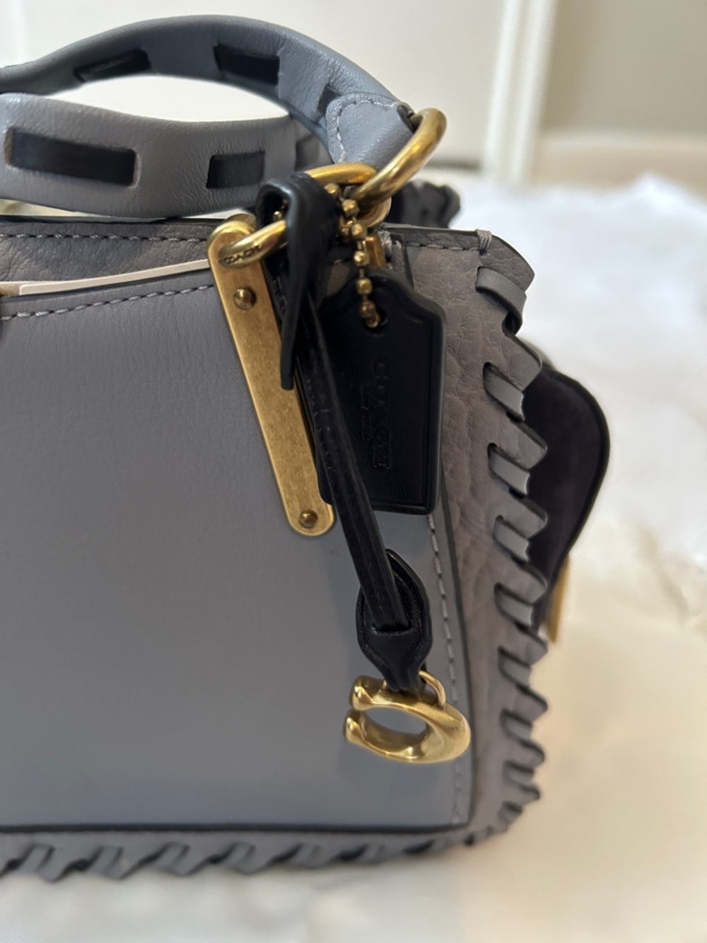 Coach Light Blue Whipstitch Leather Satchel with Gold Hardware - Picture 3 of 6